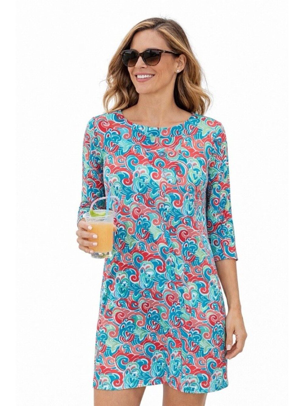 Katherine Way Womens Resorts Mod Paisley Print 3/4 Sleeve Dress S catalina